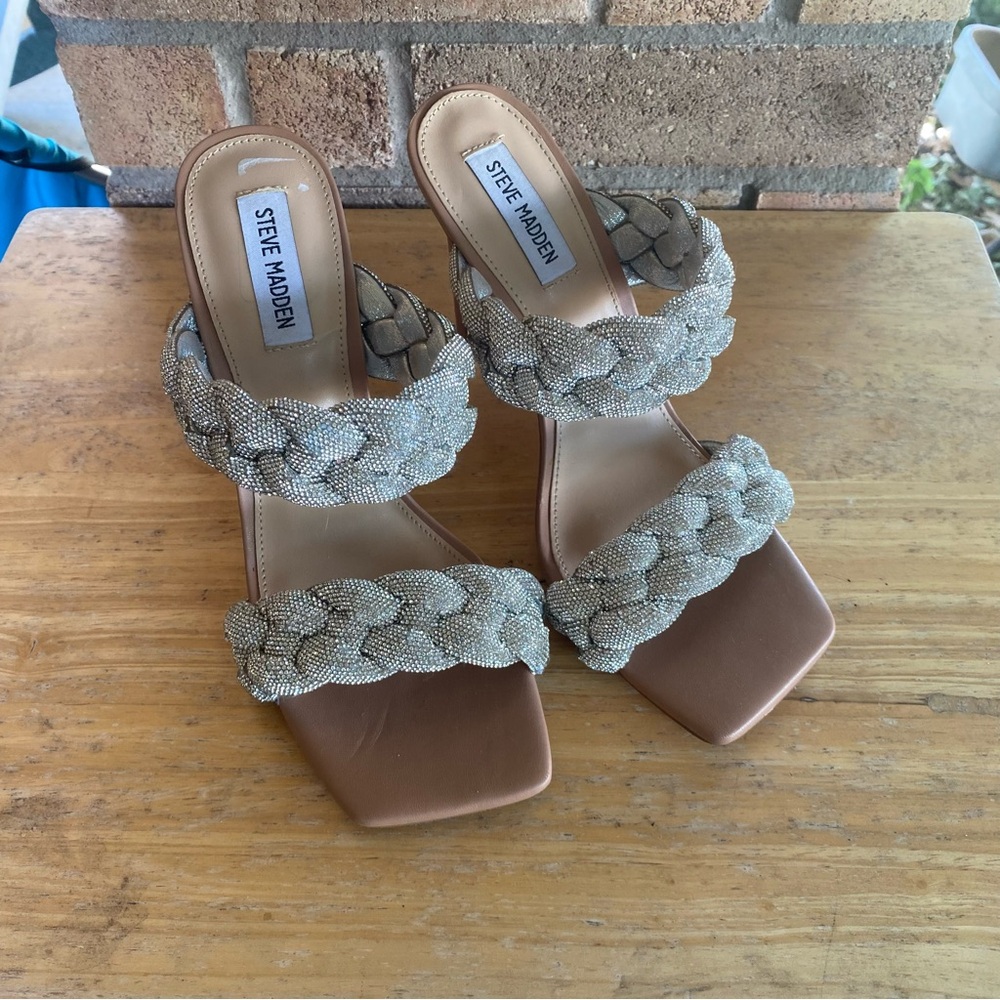 Steve Madden Women's Kenley Chunky Heeled Slip-on Sandal Rhinestone Size 9.5 - Picture 3 of 11